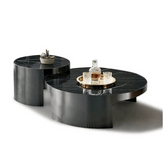 HT65 輕奢風金屬質感岩板面圓形茶几兩件組合