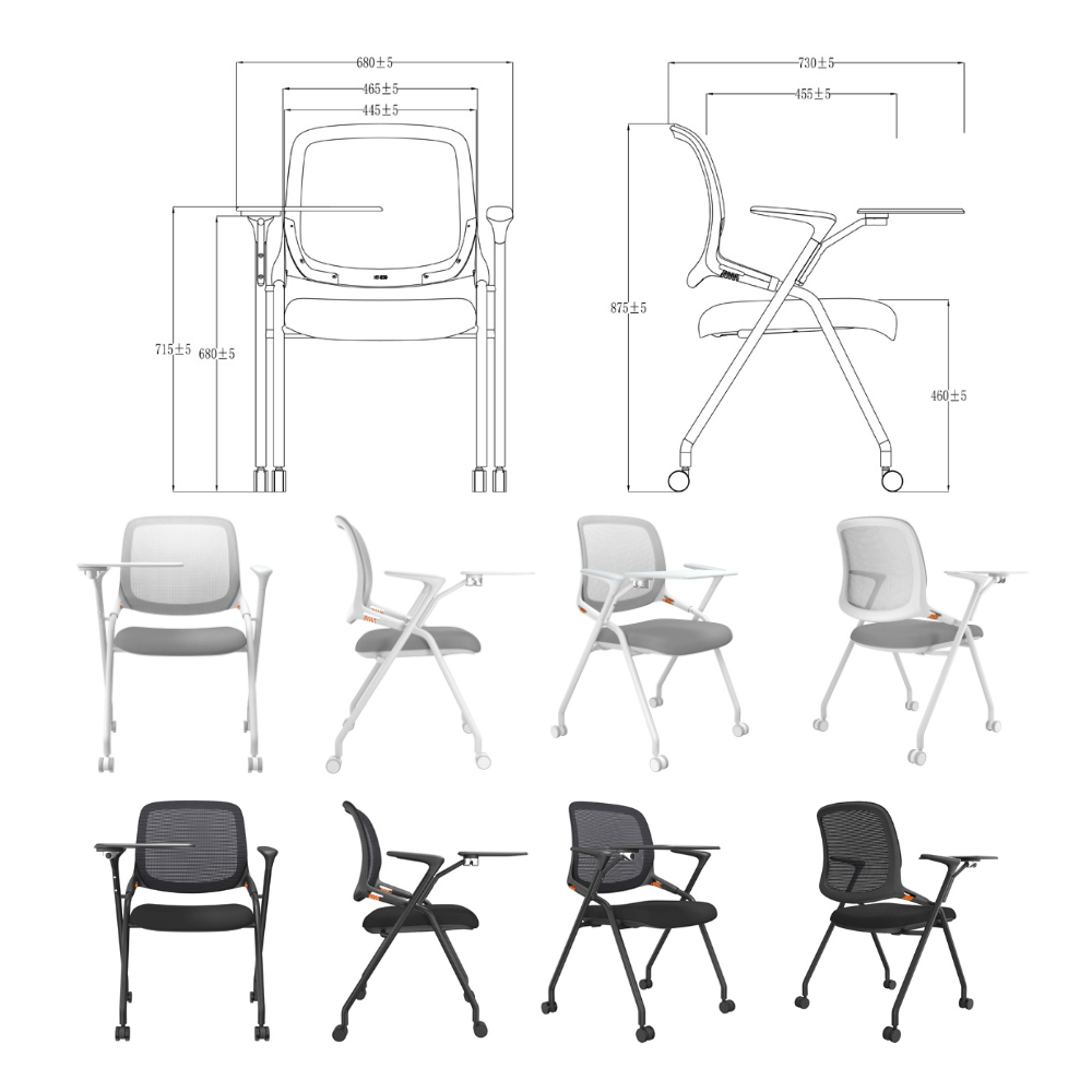 Ballet-B Stackable Mesh Training Chair with Castor and Writing Board - Gavisco Office Furniture