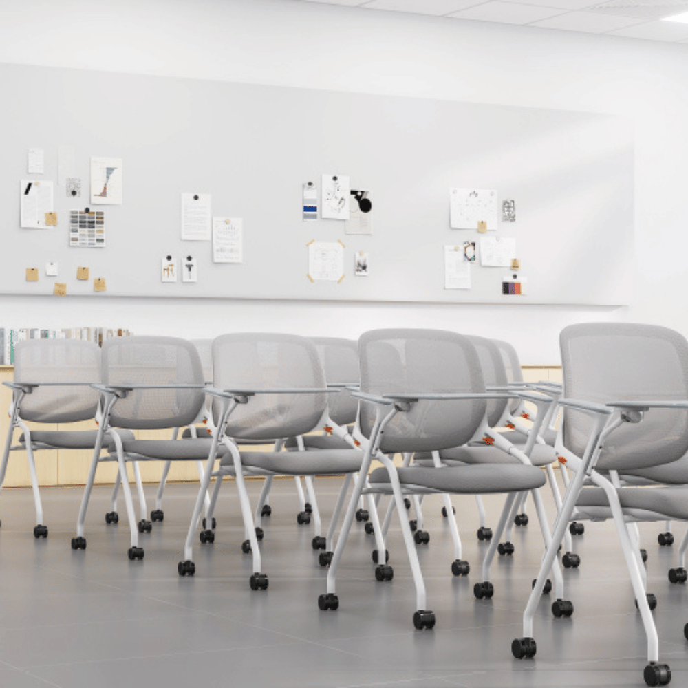 Ballet-B Stackable Mesh Training Chair with Castor and Writing Board - Gavisco Office Furniture