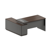 Forge-B Small Walnut Wooden Office Executive Desk with Side Cabinet