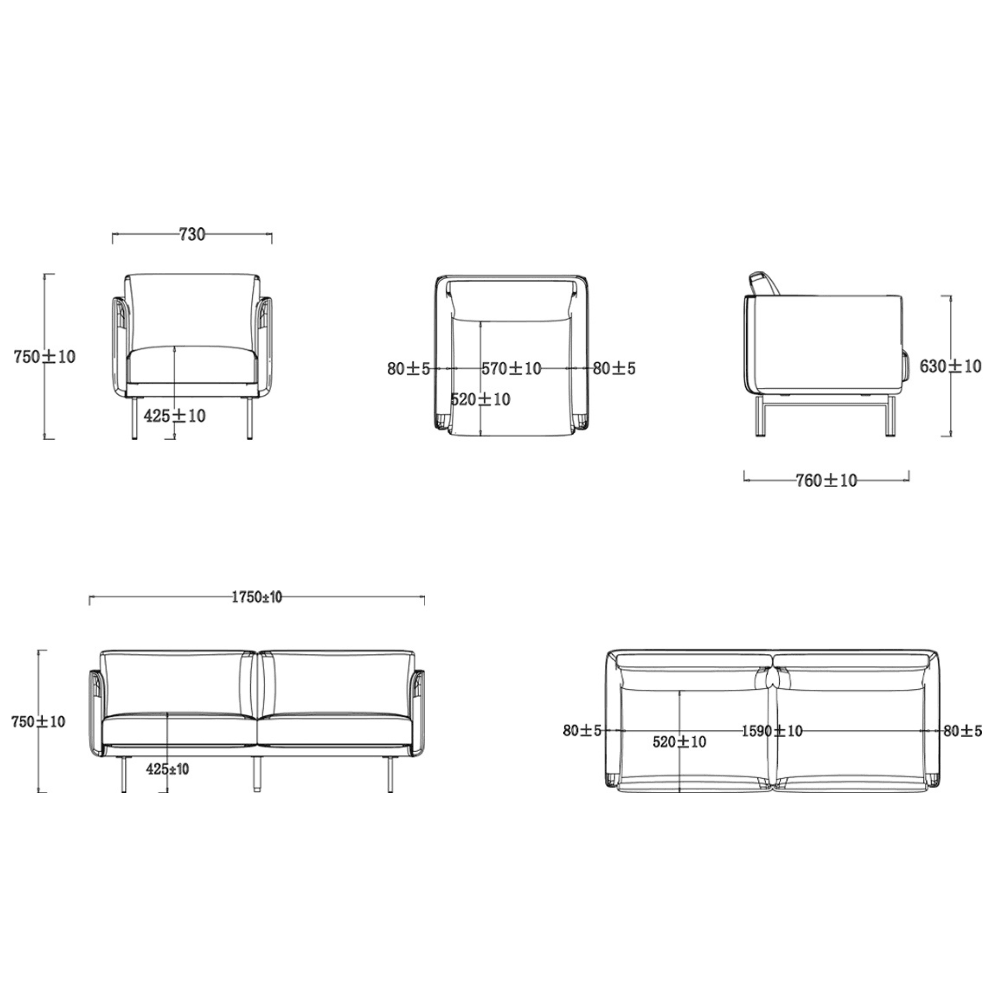 Bamboo Three Seater Leather Office Lounge Sofa - Gavisco Office Furniture