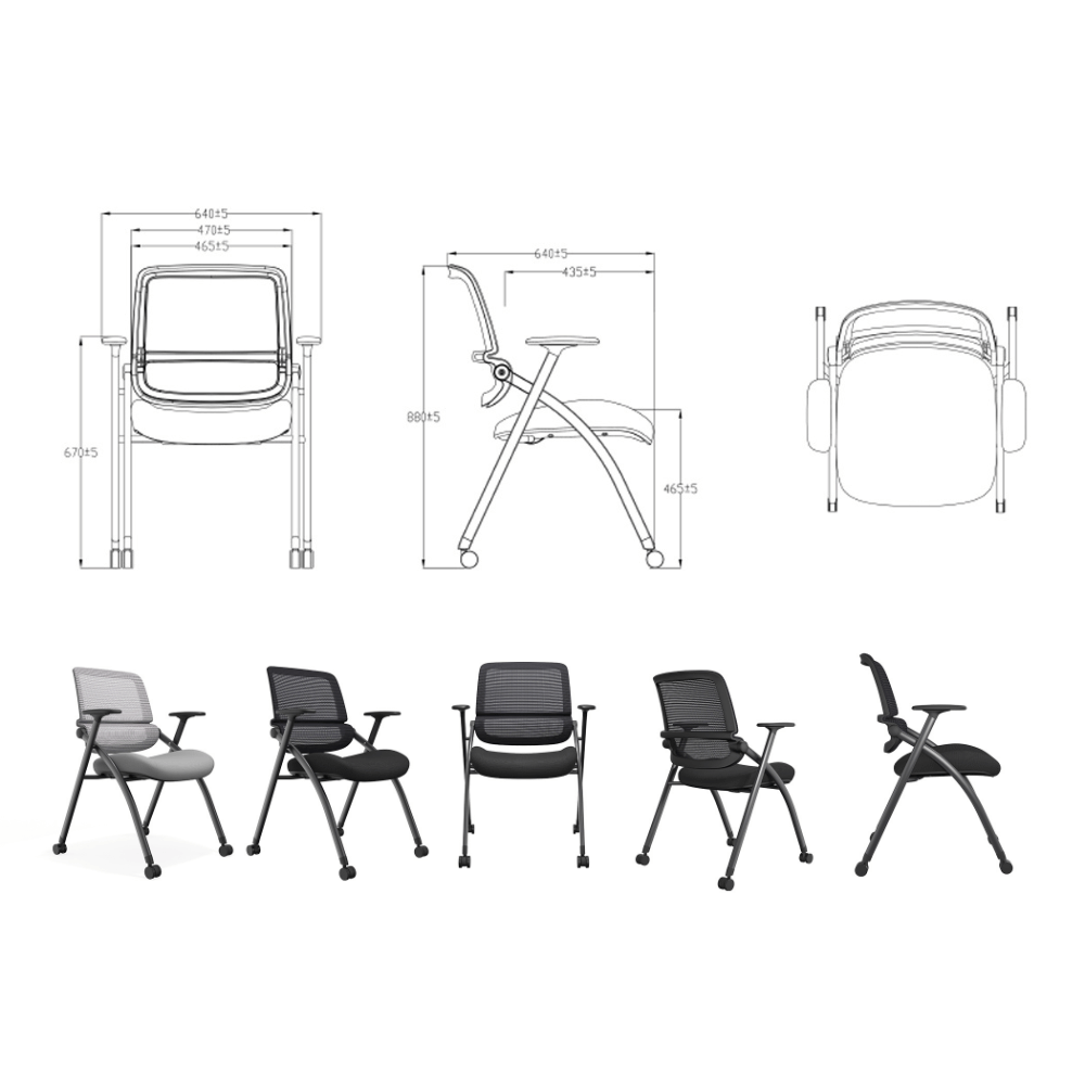 Power-A Double Back Stackable Training Chair with Wheels and Armrest - Gavisco Office Furniture