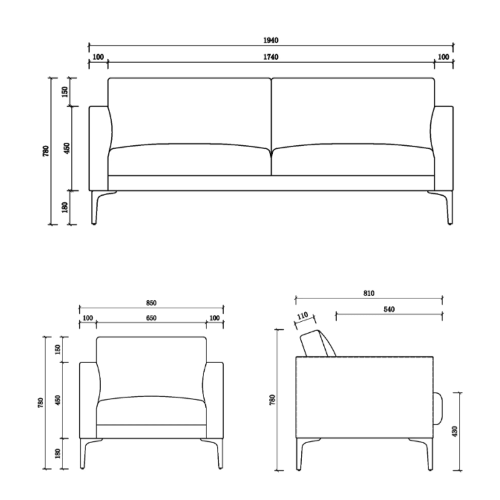 Stretch Single Seater Leather Office Lounge Sofa - Gavisco Office Furniture