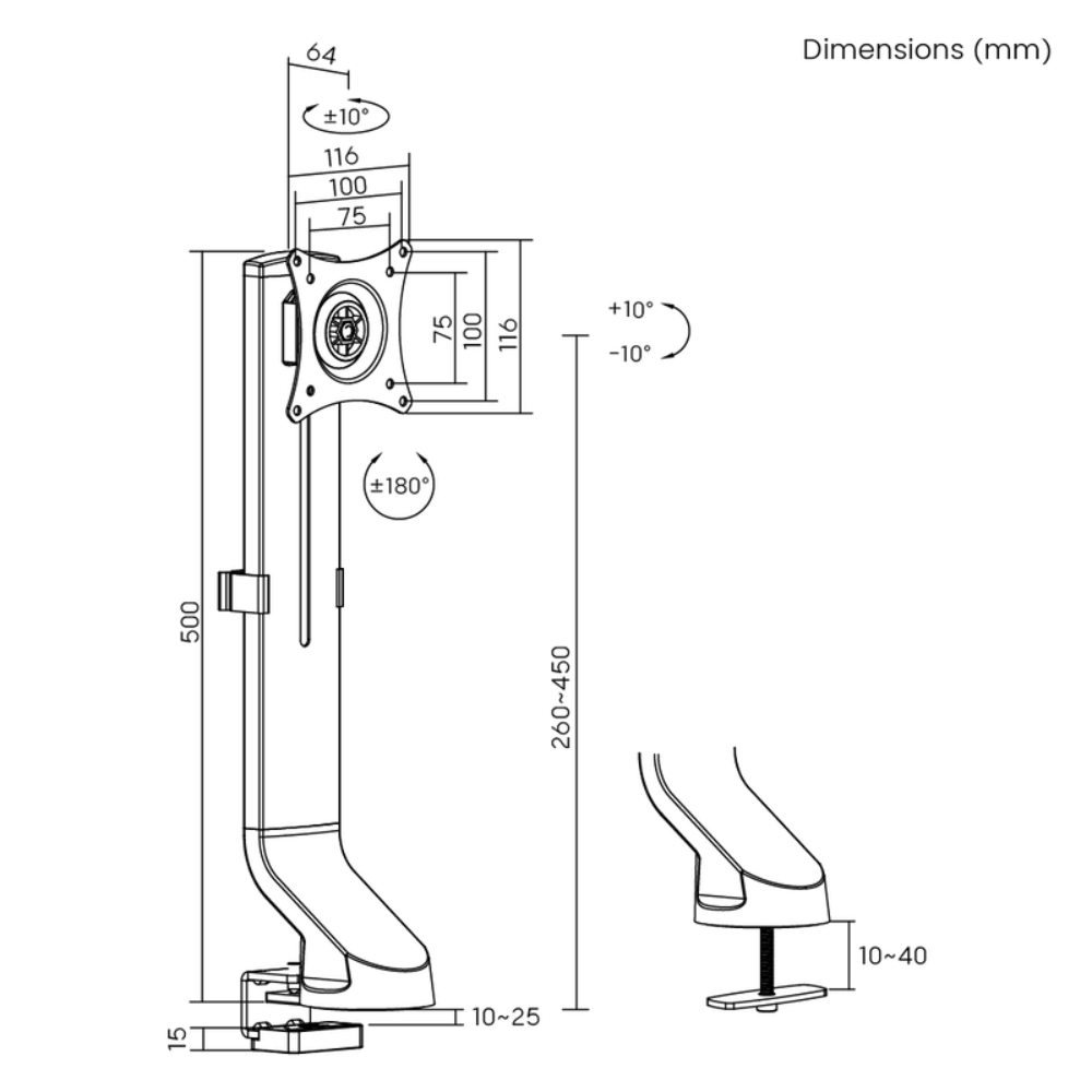 Brateck LDT21-C01 機械彈簧式單顯示器螢幕支架