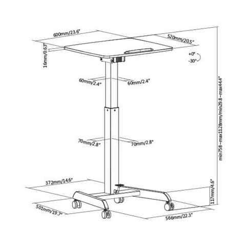 Brateck FWS07-1 Height Adjustable Mobile Workstation with Tiltable Desktop - Gavisco Office Furniture