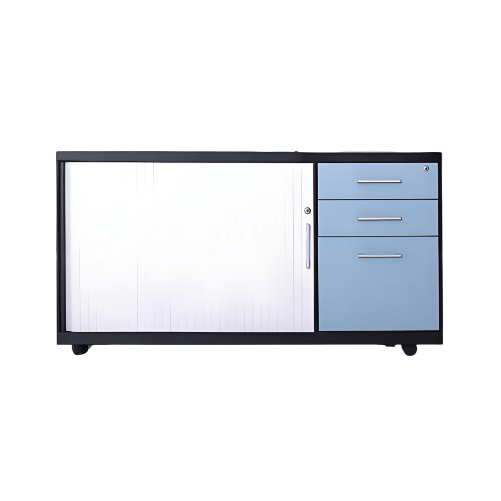 HCT Slim Edged Office Steel Mobile Caddy with Pedestal and Tambour Door Shelf - Gavisco Office Furniture