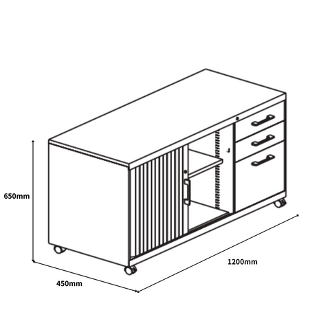 HCT Slim Edged Office Steel Mobile Caddy with Pedestal and Tambour Door Shelf - Gavisco Office Furniture