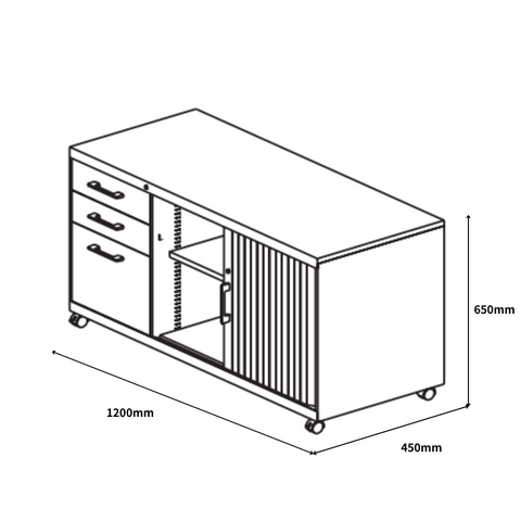 HCT Slim Edged Office Steel Mobile Caddy with Pedestal and Tambour Door Shelf - Gavisco Office Furniture