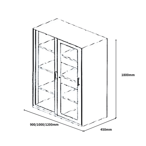 HDG Slim Edged Double Swing Glass Door Steel Filing Cabinet Bookcase with Metal Handle - Gavisco Office Furniture