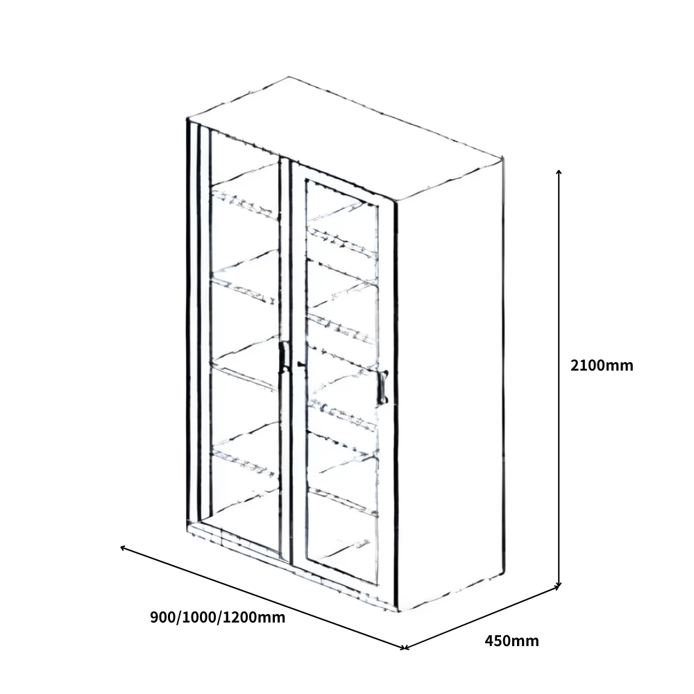 HDG Slim Edged Double Swing Glass Door Steel Filing Cabinet Bookcase with Metal Handle - Gavisco Office Furniture