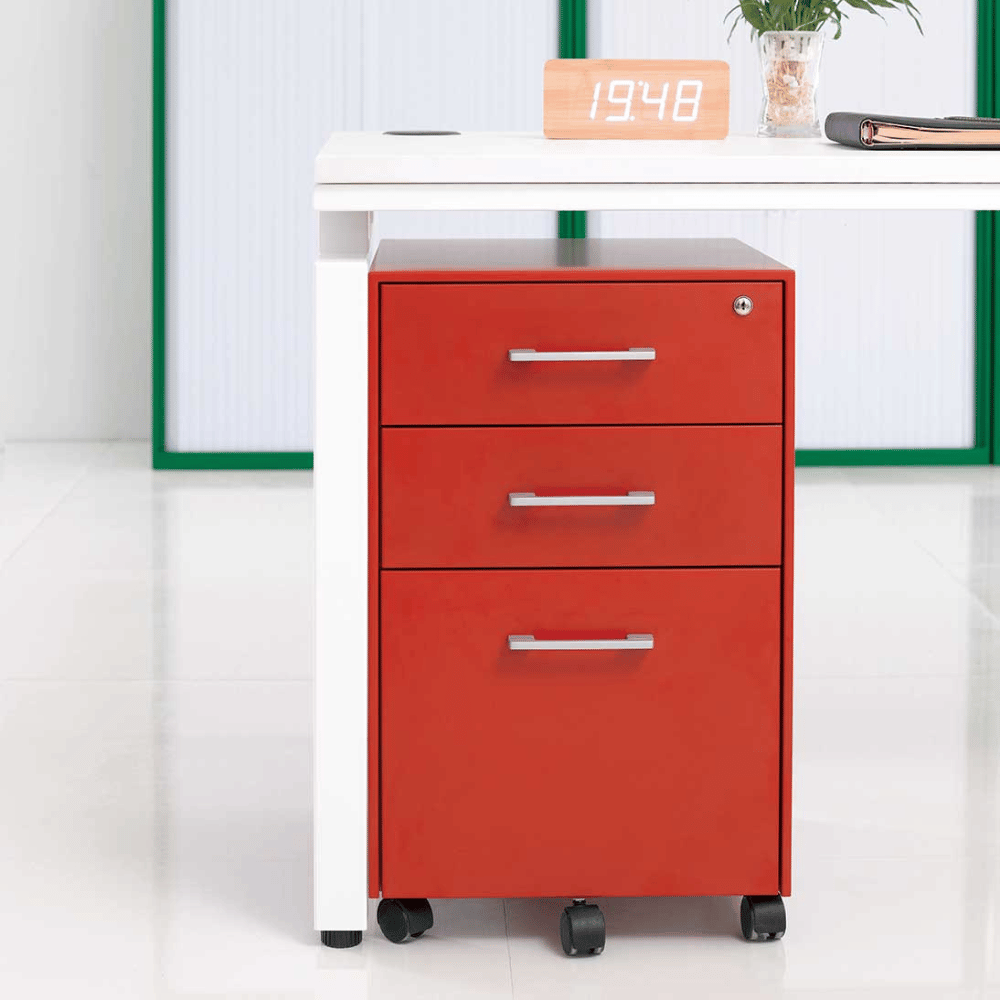 HPD3 3-Drawer Slim Edged Steel Mobile Pedestal Cabinet with Metal Handle - Gavisco Office Furniture