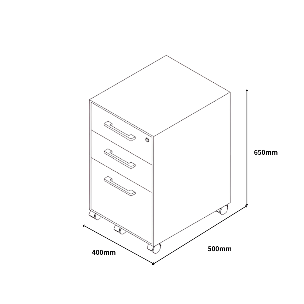 HPD3 3-Drawer Slim Edged Steel Mobile Pedestal Cabinet with Metal Handle - Gavisco Office Furniture