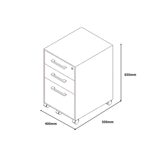 HPD3 3-Drawer Slim Edged Steel Mobile Pedestal Cabinet with Metal Handle - Gavisco Office Furniture