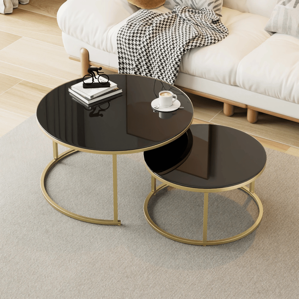 HT24 Luxury Tempered Glass Round Coffee Side Table Combo