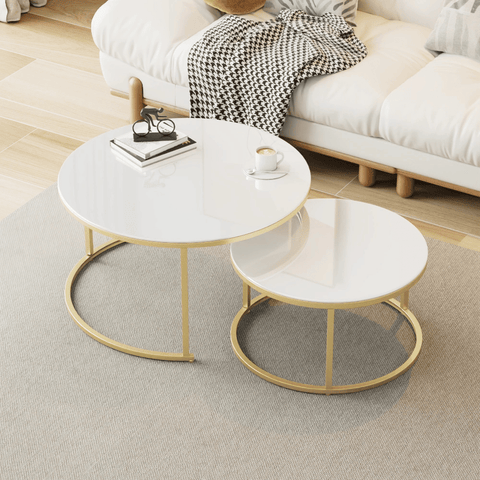 HT24 Luxury Tempered Glass Round Coffee Side Table Combo