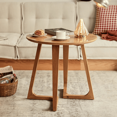 HT52 Wooden Small Low Round Coffee Side Table