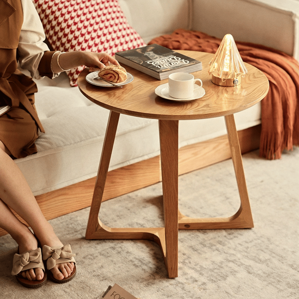 HT52 Wooden Small Low Round Coffee Side Table