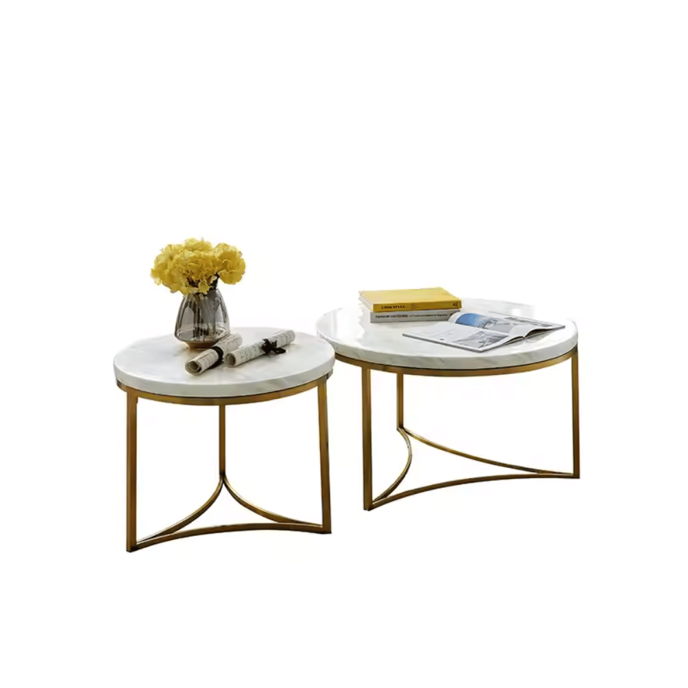 HT58 Luxury Marble Top Round Coffee Side Table Combo