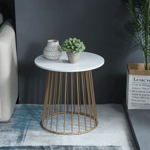 HT64 Modern Round Coffee Side Table with Metal Base