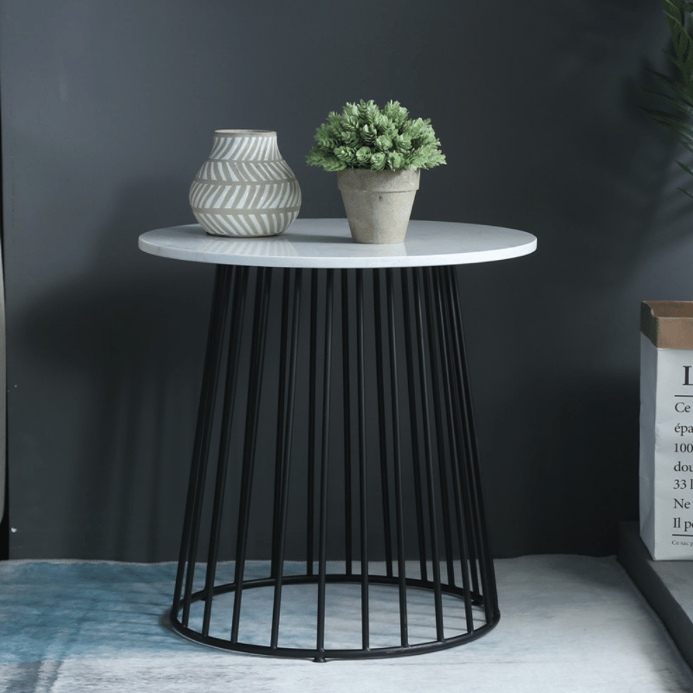 HT64 Modern Round Coffee Side Table with Metal Base