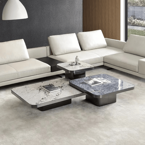 HT67 Modern Sintered Stone Square Coffee Side Table Combo