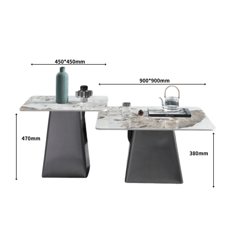 HT69 Sintered Stone Square Coffee Side Table Combo