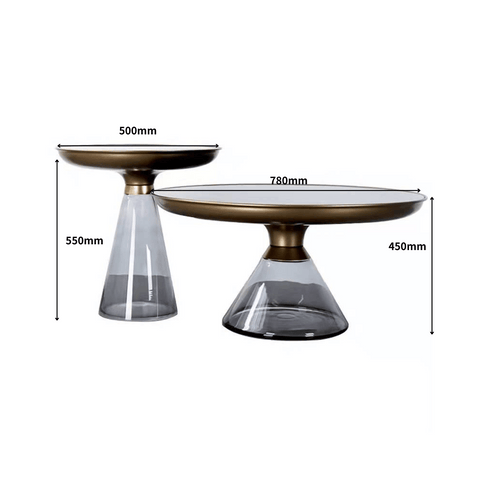 HT71 Luxury Tempered Glass Round Coffee Side Table Combo