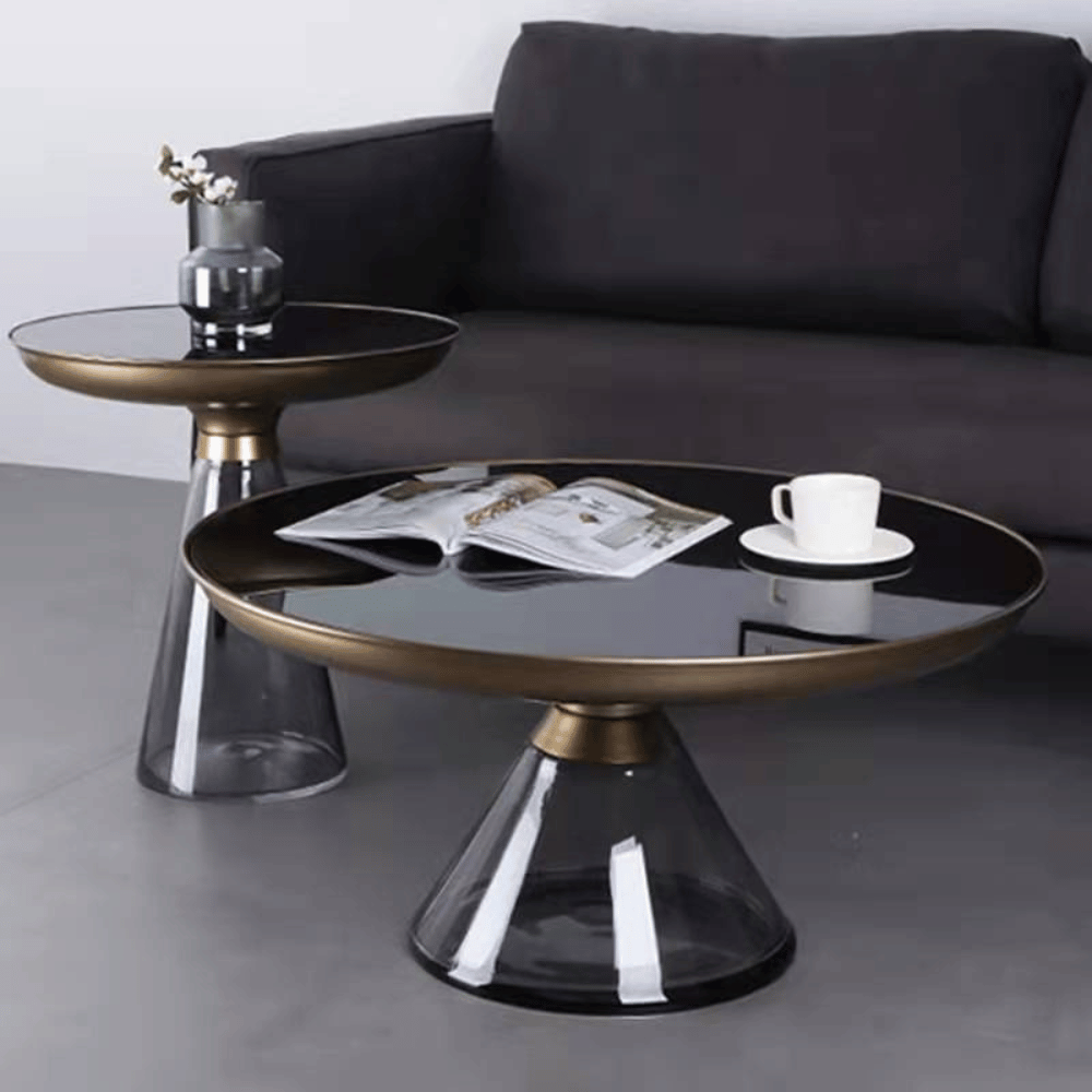 HT71 Luxury Tempered Glass Round Coffee Side Table Combo