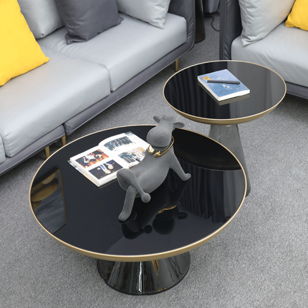 HT71 Luxury Tempered Glass Round Coffee Side Table Combo