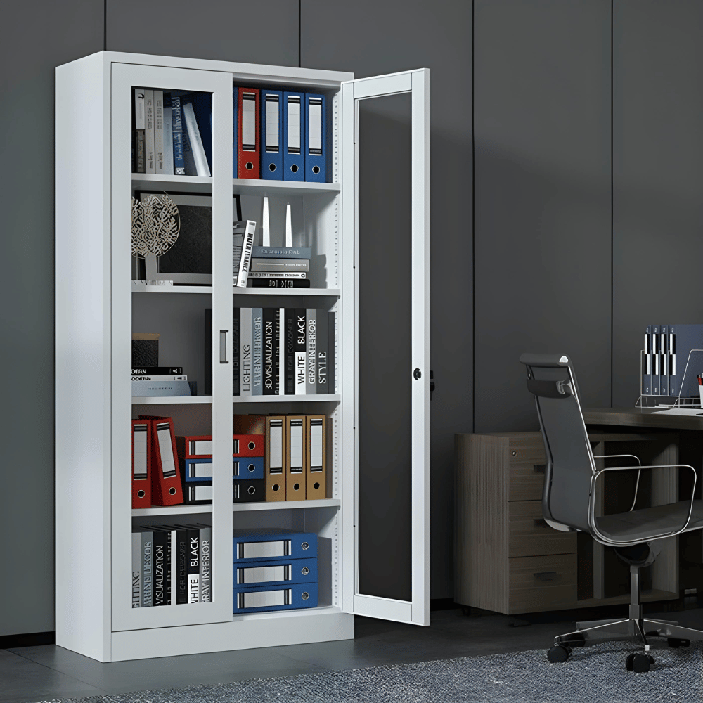 MDG Office Double Swing Glass Door Steel Filing Cabinet Bookcase - Gavisco Office Furniture