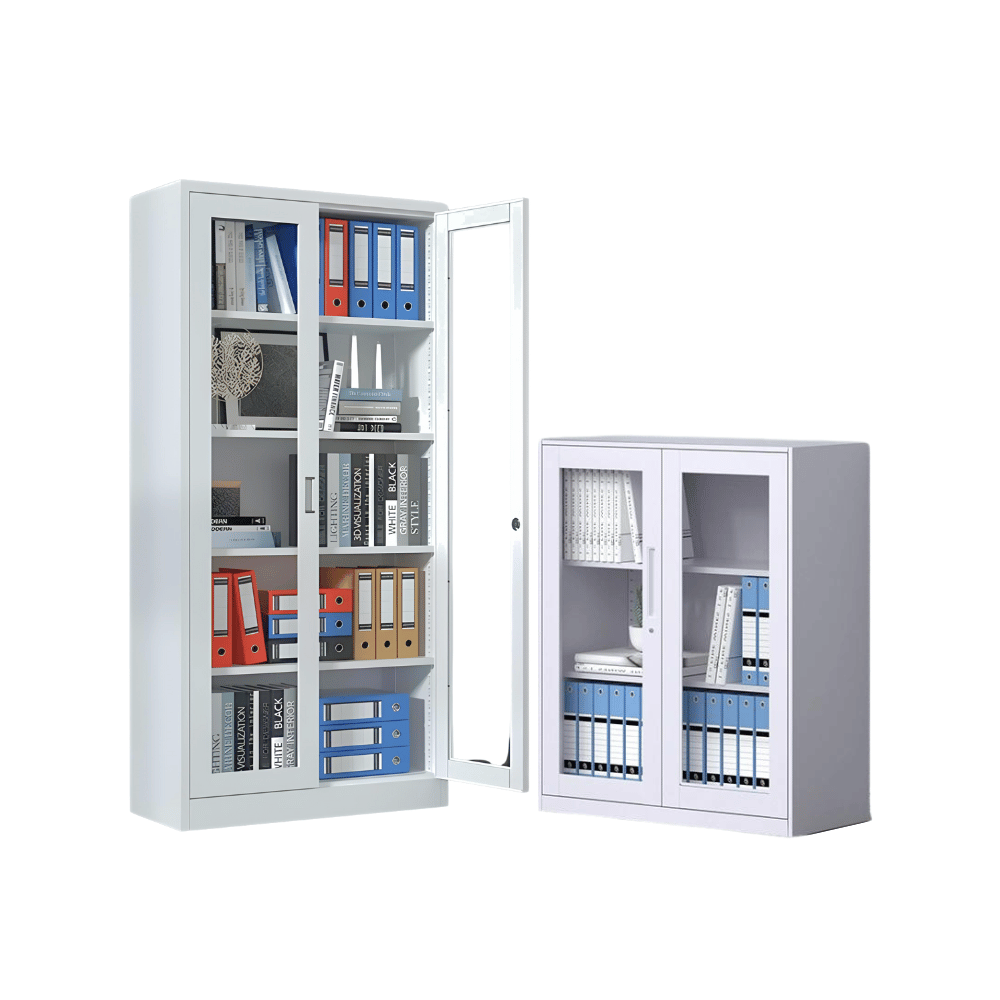 MDG Office Double Swing Glass Door Steel Filing Cabinet Bookcase - Gavisco Office Furniture