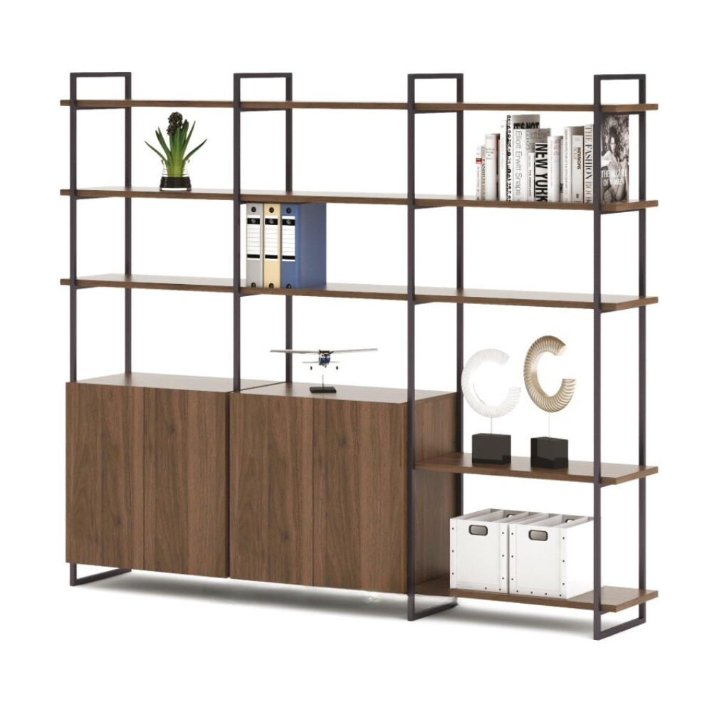 Array-B Steel Frame Wooden Open Display Rack Selves Bookcase - Gavisco Premium Office Furniture