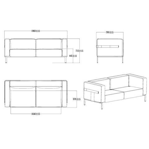 Band Three Seater Modern Office Leather Lounge Sofa