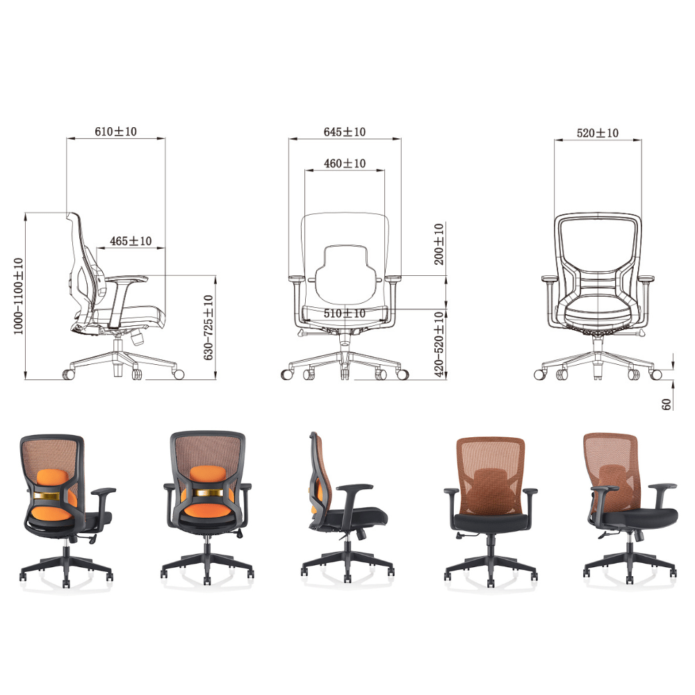 Beta-M Mid Back Ergonomic Office Chair with Memory Foam Cushion - Gavisco Office Furniture