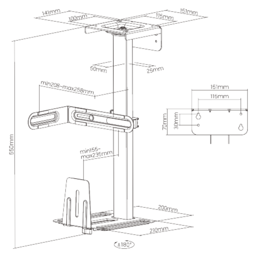 Brateck CPB-25 桌下懸掛式電腦主機吊托架