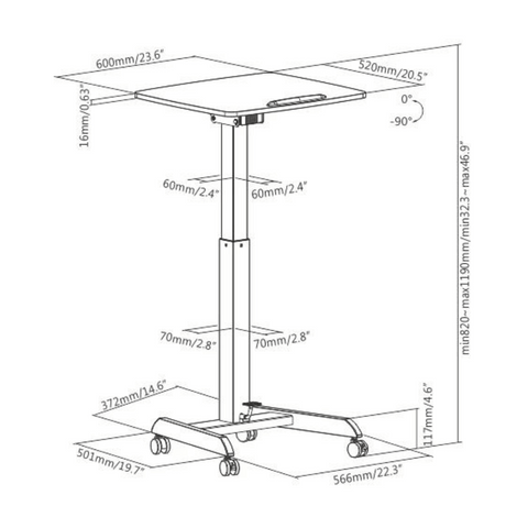 Brateck FWS07-1-KP01 氣動式活動升降枱連90°垂直傾斜