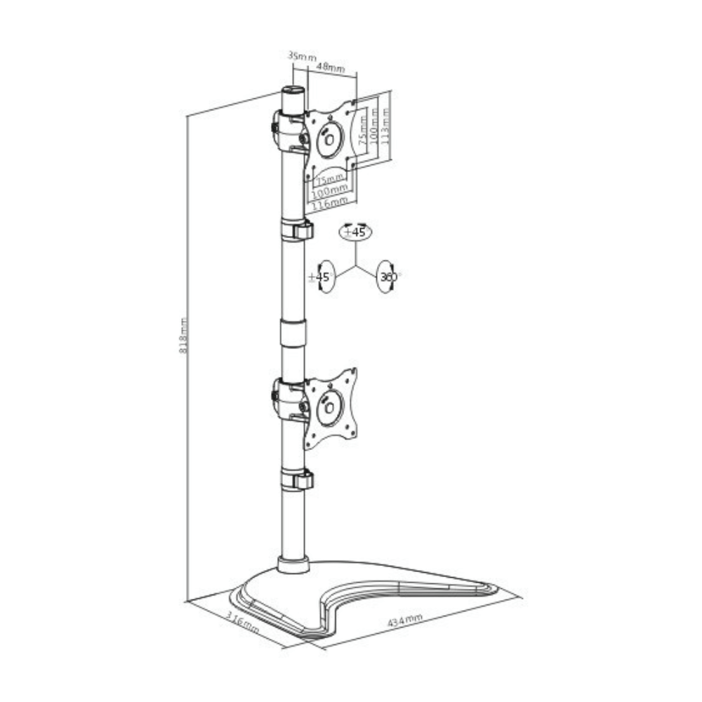 Brateck LDT08-T02V Dual Screen Vertical Array Monitor Stand