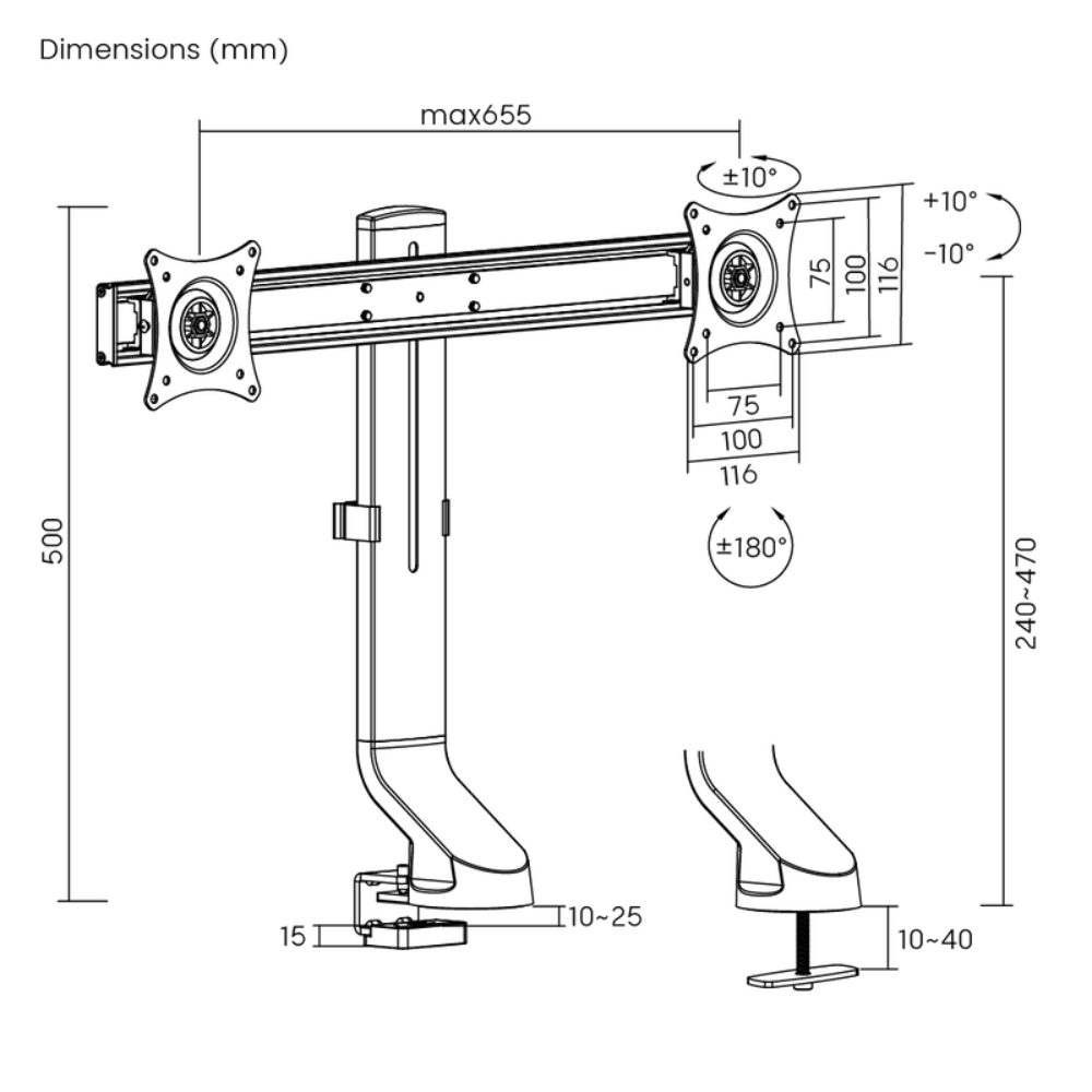 Brateck LDT21-C02 機械彈簧左右雙顯示器螢幕支架