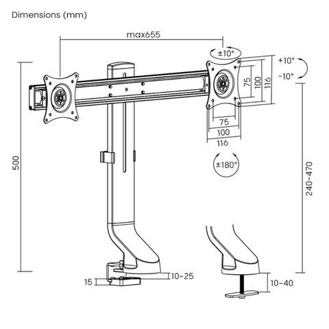 Brateck LDT21-C02 機械彈簧左右雙顯示器螢幕支架