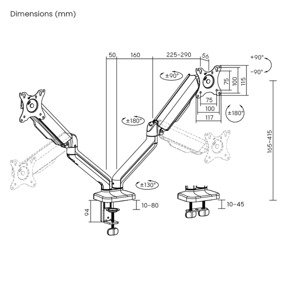 Brateck LDT46-C024E 雙顯示器螢幕支架