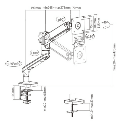 Brateck LDT50-C012 HALO 機械彈簧式顯示器支架