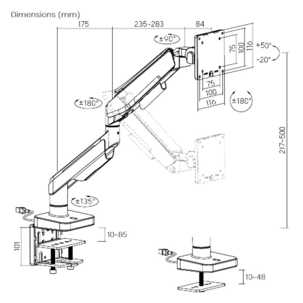 Brateck LDT61-C012L RGB單顯示器電競螢幕支架