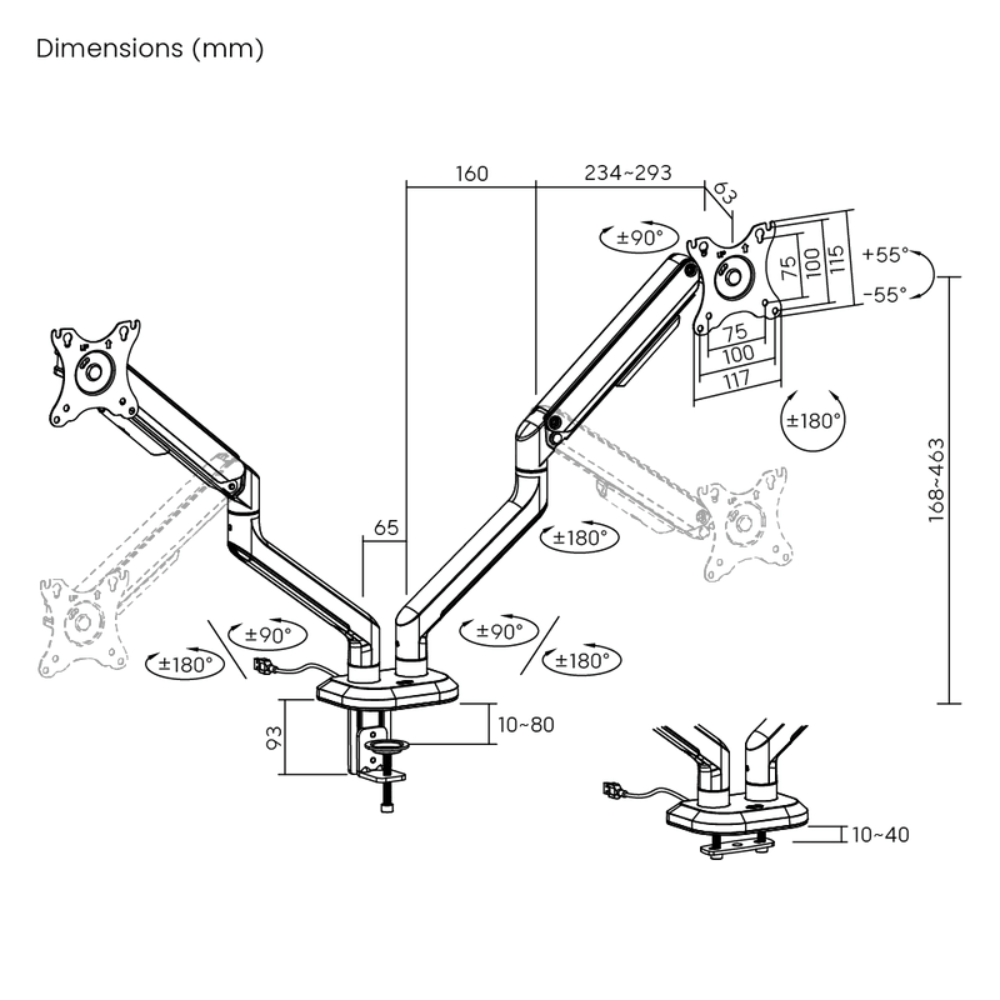 Brateck LDT63-C024GL 入門級 RGB 雙顯示器電競螢幕支架