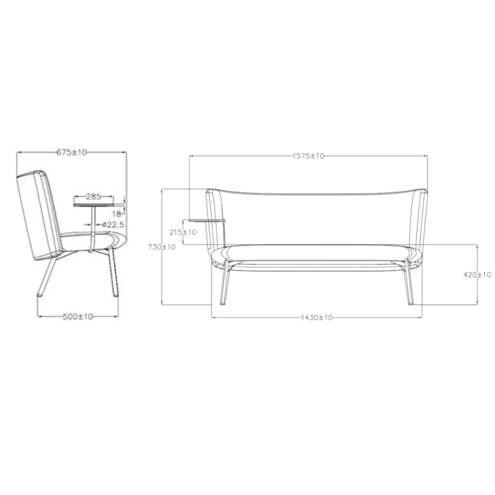 Buddy Two Seater Office Lounge Sofa with Side Table - Gavisco Office Furniture