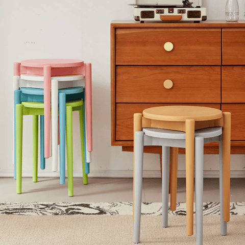 Button Stackable Plastic Round Stool
