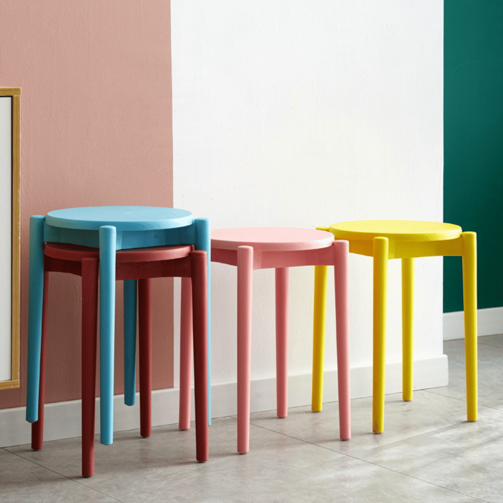 Button Stackable Plastic Round Stool
