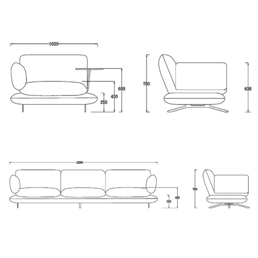 Cloud Single Seater Office Fabric Swivel Lounge Sofa with Side Table - Gavisco Office Furniture