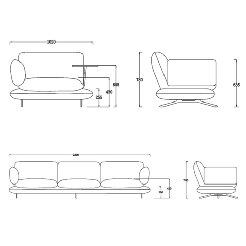 Cloud Single Seater Office Fabric Swivel Lounge Sofa with Side Table - Gavisco Office Furniture