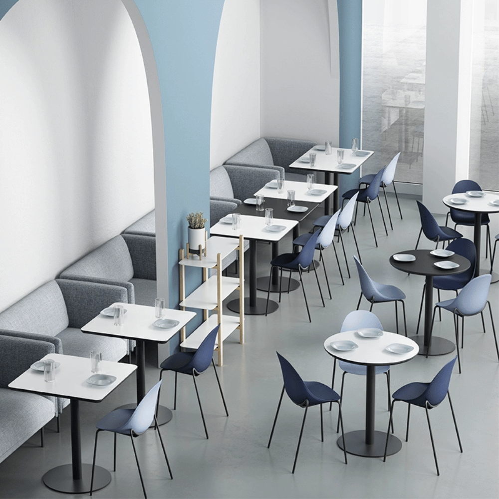 CT608 Wooden Square Dining Table with Metal Disc Base