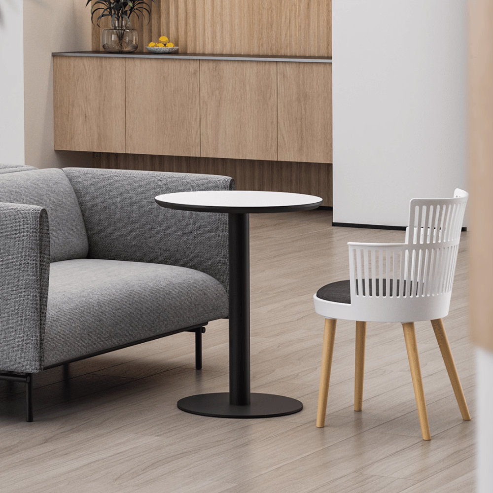 CT609 Wooden Round Dining Table with Metal Disc Base